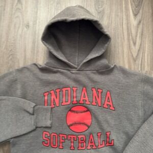 Vintage Russell Indiana Softball Gray Hoodie Medium Missing Drawstring